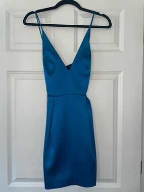 Topshop Teal Satin V-Neck Mini Dress